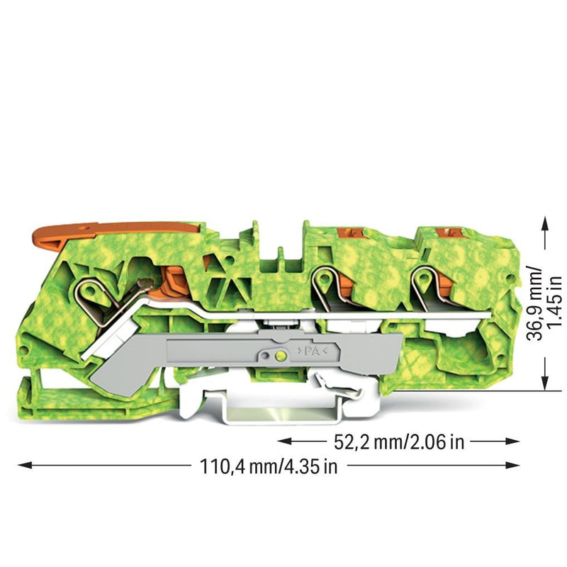 WAGO - Schutzleiter-Reihenklemme Schutzleiterklemme 2110-5307 10 qmm, gn-ge − 25 Stück