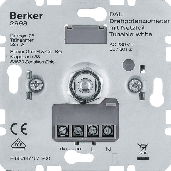 Berker - Steuergerät für Lichtregelsystem DALI Drehpotenziometer 2998 Tunable wh m.Netzt