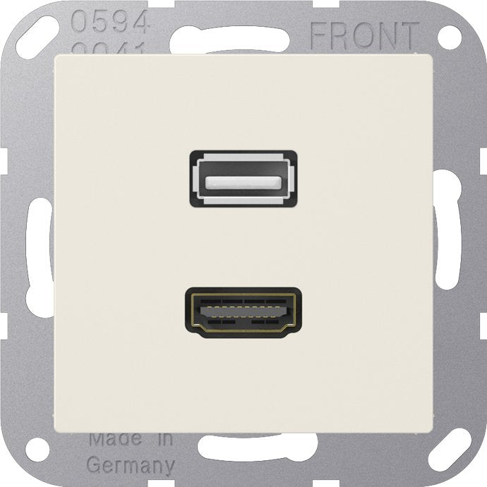 Jung - Multifunktions-Anschlussdose Multimedia-Anschluss ws MA A 1163 HDMI/USB m.Tragring