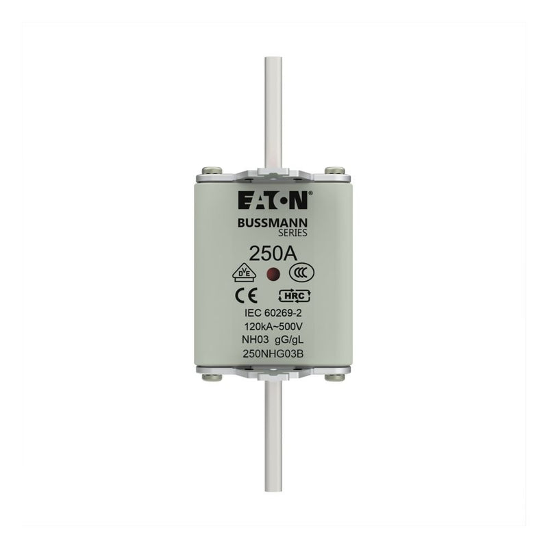 Eaton - Messersicherung Sicherungseinsatz Nieders. NH FUSE 25#250NHG03B 250A AC 500V 120kA − 3 Stück