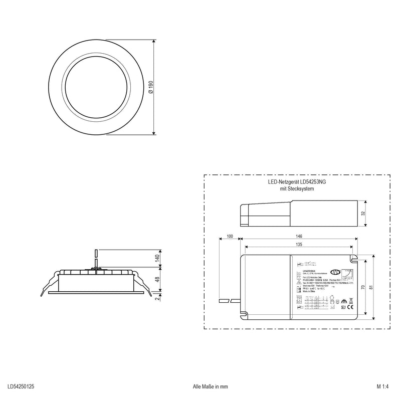 EVN Lichttechnik - Downlight/Strahler/Flutlicht LED-Downlight IP54 LD54250125 DALI, IP54