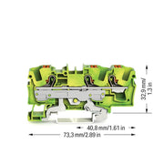 WAGO GmbH & Co. KG - Schutzleiter-Reihenklemme 3-Leiter-Schutzleiterkl. 2206-1307 6qmm, grün-gelb − 25 Stück