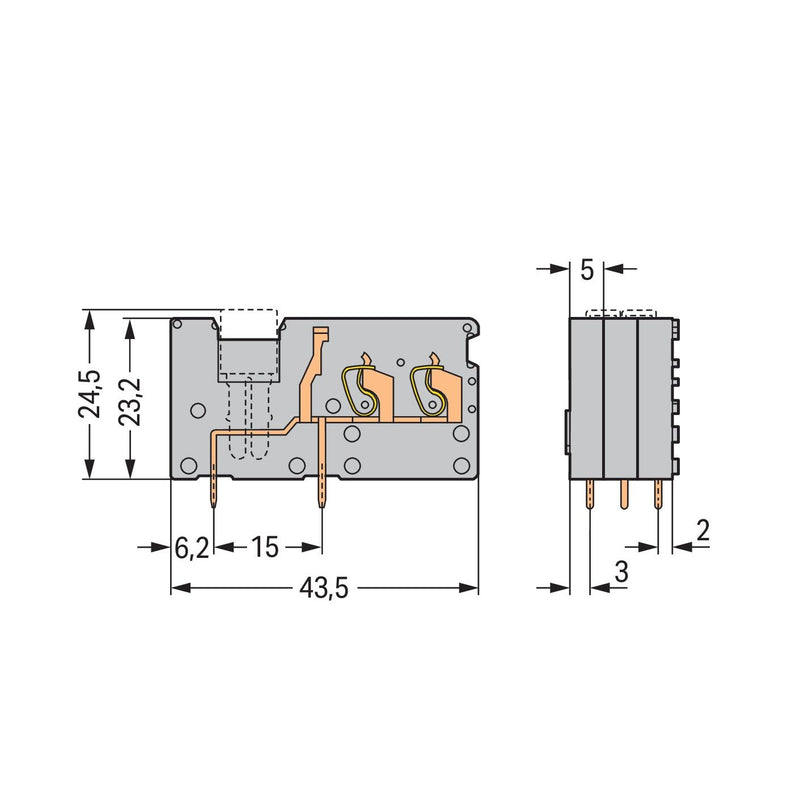 WAGO - Leiterplattenklemme 2LeiterLeiterplattenklemme 742-171 2,5 mm²,grau − 200 Stück