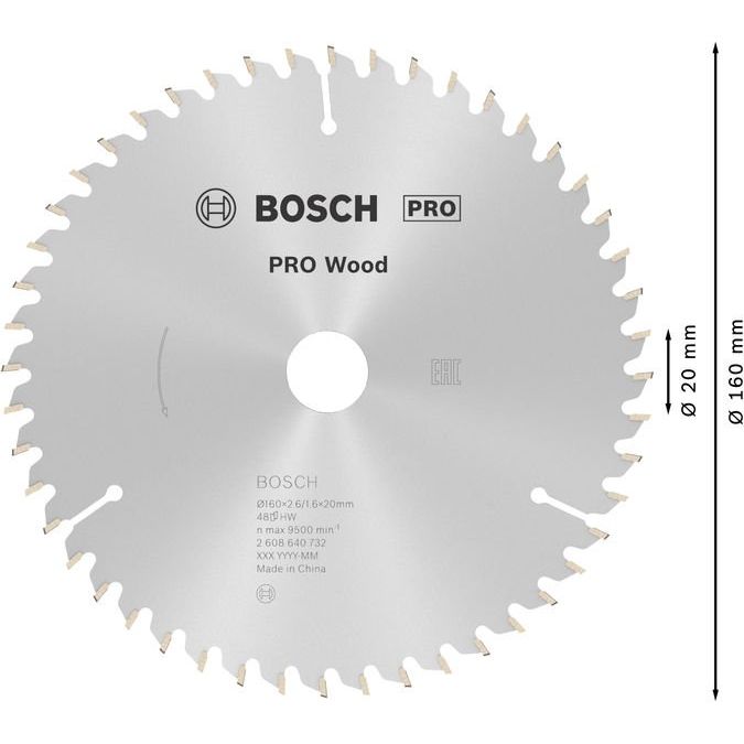 Bosch - Kreissägeblatt PRO Wood Kreissägeblatt, 2608640732 160 x 2.6 x 20 mm