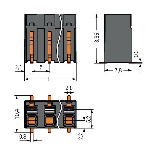 WAGO GmbH & Co. KG - Leiterplattenklemme SMD-Leiterplattenklemme 20863106700000900000 Drücker,1,5mm²,sw − 1080 Stück