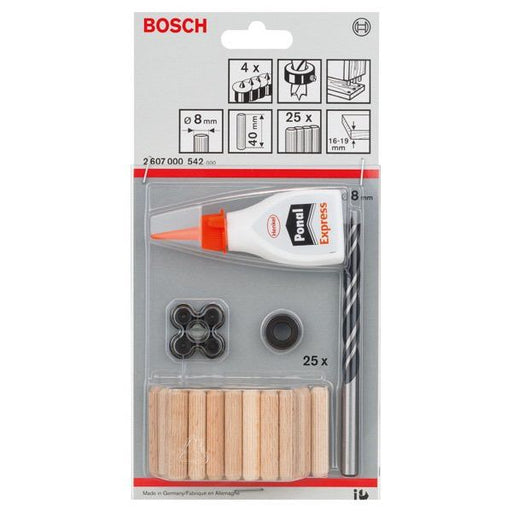 Bosch - Stab-/Riffeldübel 32-tlg. Holzdübel-Set, 2607000542 8 mm