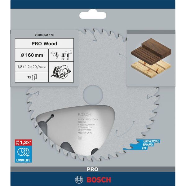 Bosch - Kreissägeblatt PRO Wood Kreissägeblatt, 2608641170 160 x 1,8 x 20 mm