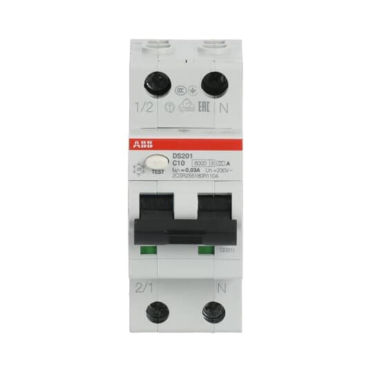 ABB Stotz S&J - Kombination FI-Schalter/Leitungsschutzschalter FI/LS-Schalter DS201A-C10/0,03 6kA, 1p+N