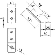 OBO Bettermann - Befestigungselement für Stiel/Profilschiene Verbindungswinkel 45° GMS 3 VW 45 FT m.3 Lö. 103x50x40x5 − 10 Stück