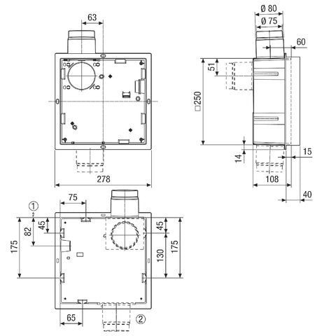Maico - Ventilatorgehäuse für innenliegende Bäder und Küchen Unterputzgehäuse ER GH-VWR für ER EC