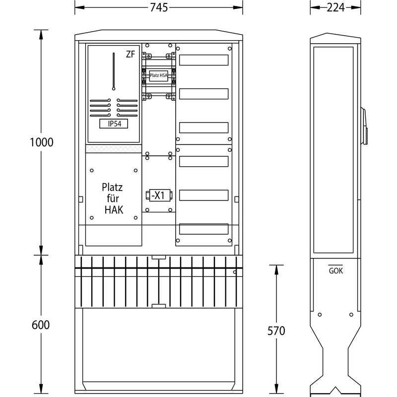 uesa - Zähler-Komplettschrank Zähleranschlußsäule ZAS-S-1-1VF AVACON 2100x590x320mm