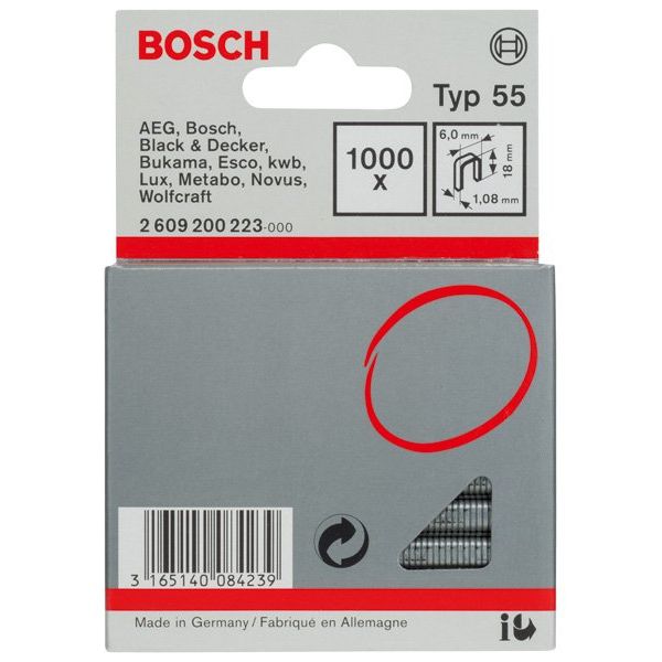 Bosch - Heftklammer Schmalrückenklammer Typ 2609200223 55 6 x 1,08 x 18 mm