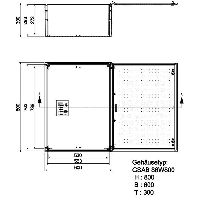 GSAB Elektrotechnik - Gehäuse/Schaltschrank (leer) GfK-Wandschrank IP65 86W800ES 800x600x300mm