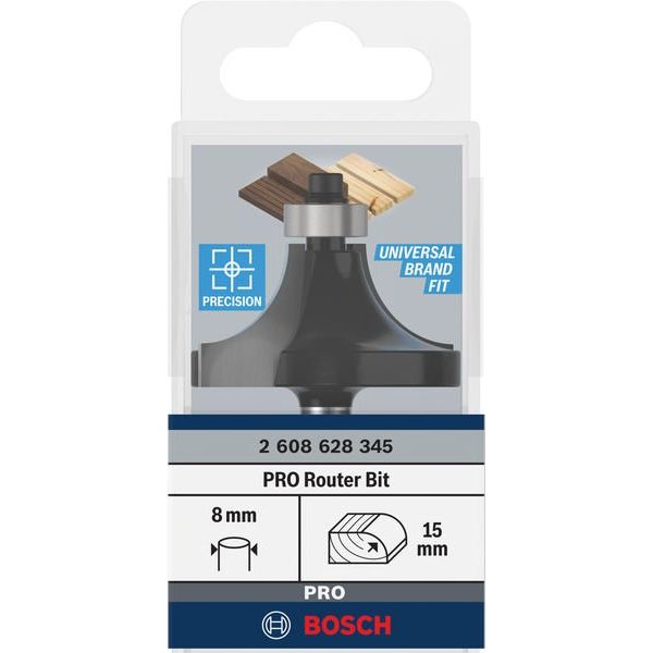 Bosch - Fräser PRO Abrundfräser, 2608628345 R 15, Schaft 8 mm