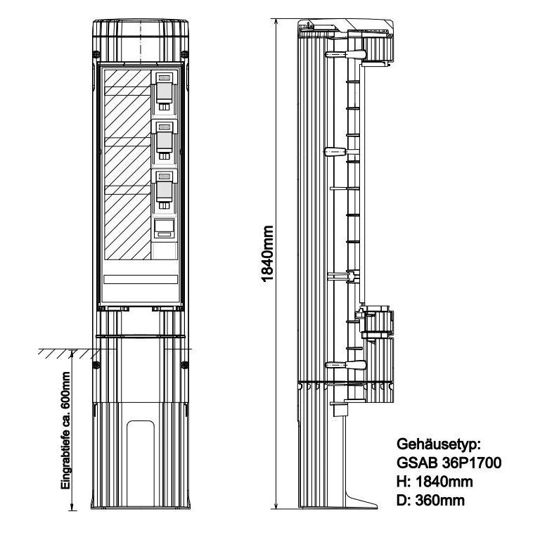 GSAB Elektrotechnik - Anschlussschrank Poller 36P1700KLSL2 HxD: 1811x360