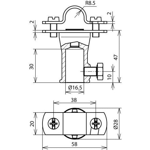 DEHN - Stangenhalter für Blitzschutz Befestigungsbuchse SH 16 BB16 V2A ZG m. Halter 16mm