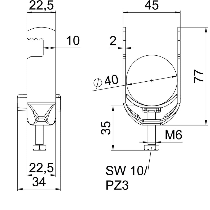 OBO Bettermann - Bügelschelle BS-F1-K-40 ALU 34-40mm − 100 Stück