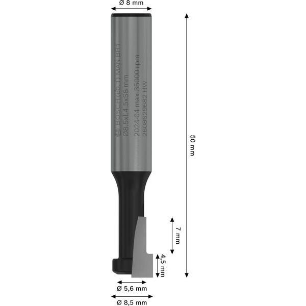 Bosch - Fräser PRO T-Nutfräser, 8,5 x 2608629682 5,6, Schaft 8 mm