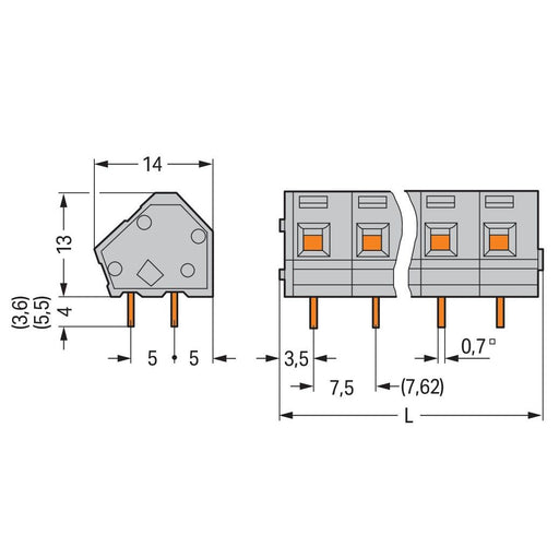 WAGO - Leiterplattenklemme 236-516/332-000 2,5mm²,Maß7,5/7,62mm − 40 Stück
