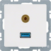 Berker - Einsatz/Abdeckung für Kommunikationstechnik Steckdose USB/3,5mm Audio 3315396089 polarweiß samt