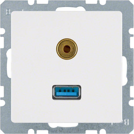Berker - Einsatz/Abdeckung für Kommunikationstechnik Steckdose USB/3,5mm Audio 3315396089 polarweiß samt