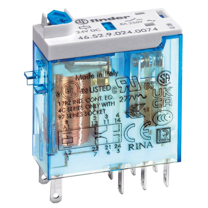 Finder - Schaltrelais Miniatur-Steckrelais 46.52.9.024.5074 LED-An.2W8A Sp.24VDC  − 10 Stück
