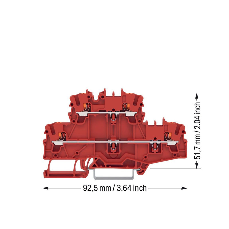 WAGO - Durchgangs-Reihenklemme Doppelstockklemme 2202-2701/000-005 rot − 50 Stück