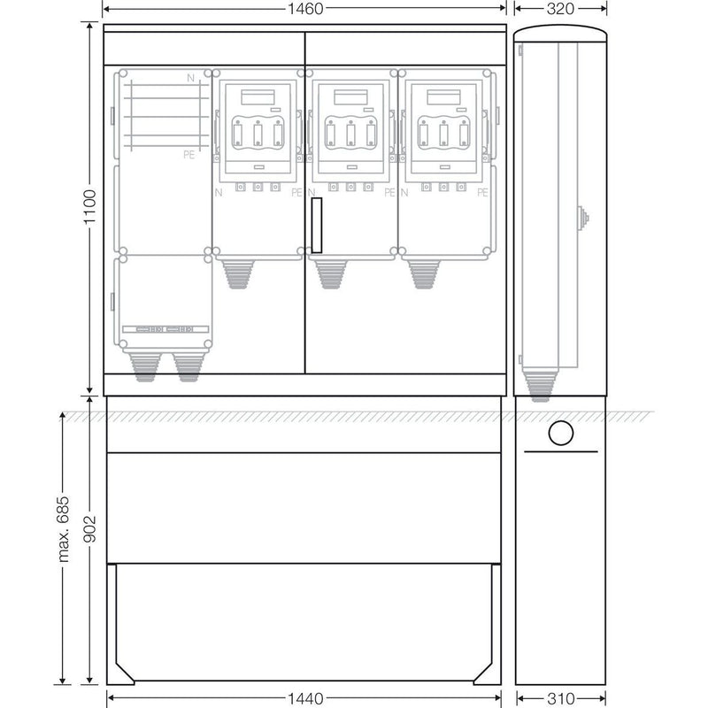 Hensel - Verteilerschrank für Energieversorgung Ladeverteiler Mi EV 140kW 3010 f.3 Abgänge a 140kW