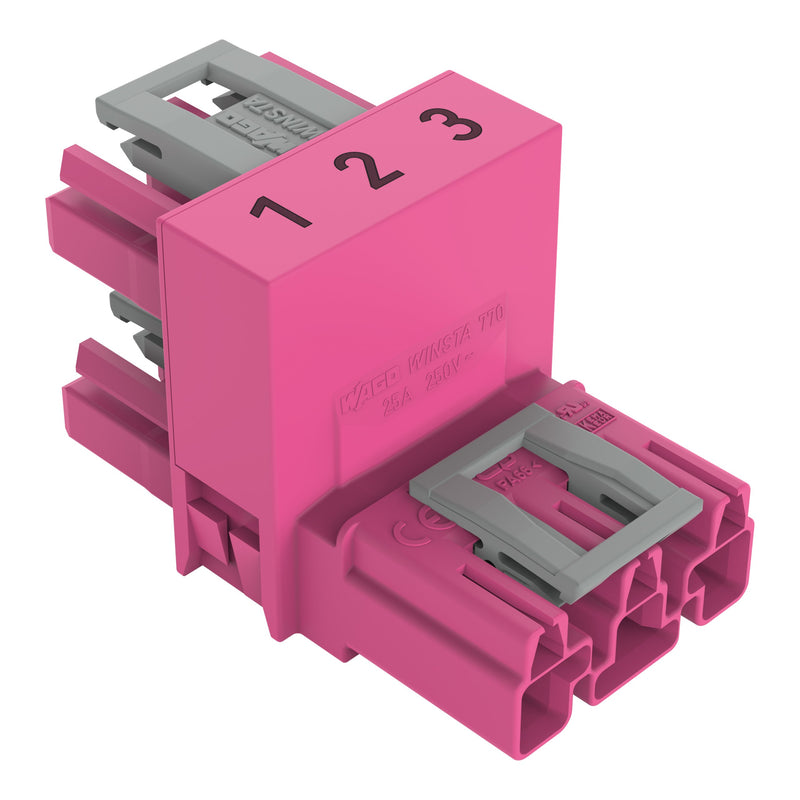 WAGO - Kompaktverteiler für steckbare Gebäudeinstallation h-Verteiler 3-polig 770-1763 Kod. B,pink − 50 Stück