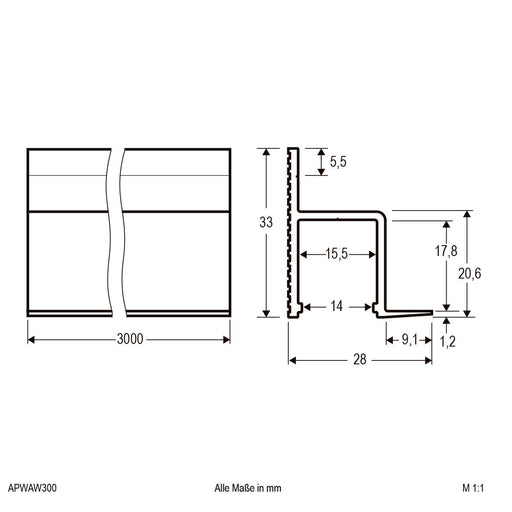 EVN Lichttechnik - Mechanisches Zubehör/Ersatzteile für Leuchten Aluminiumprofil 3m APWAW300