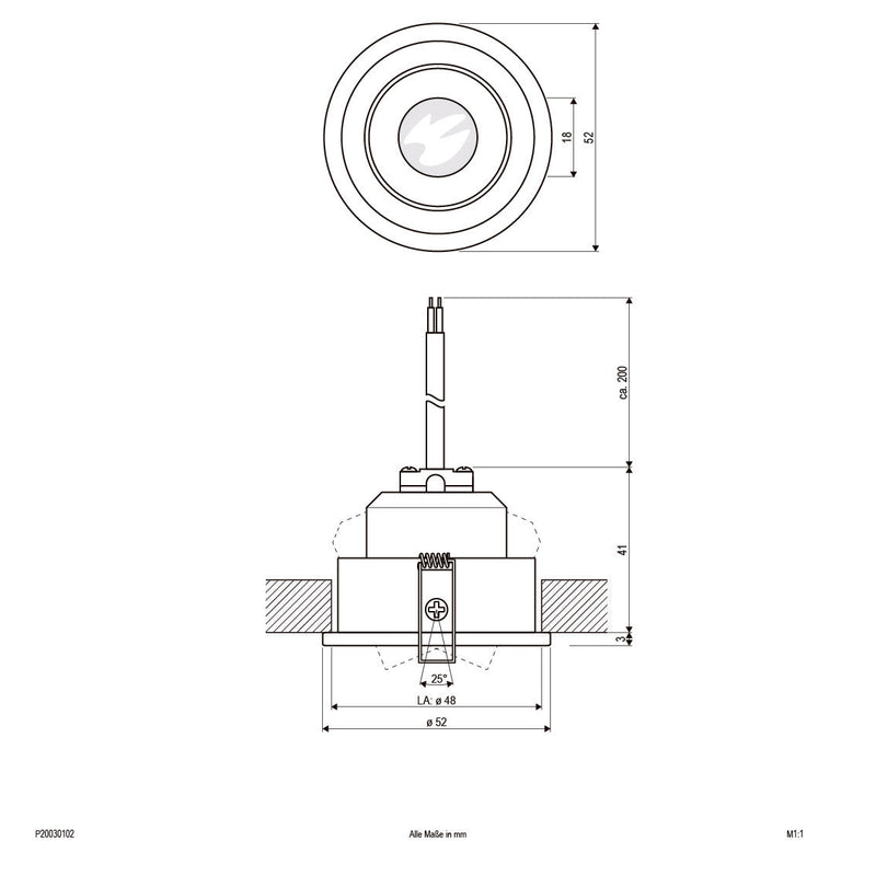 EVN Lichttechnik - Downlight/Strahler/Flutlicht P-LED Einbauleuchte P 20030102 ws 700mA 3W 3000K