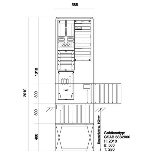 GSAB Elektrotechnik - Zähler-Komplettschrank Zähleranschlußsäule 39.00.1P11V4 EWE Netz (1Z/o.TSG)