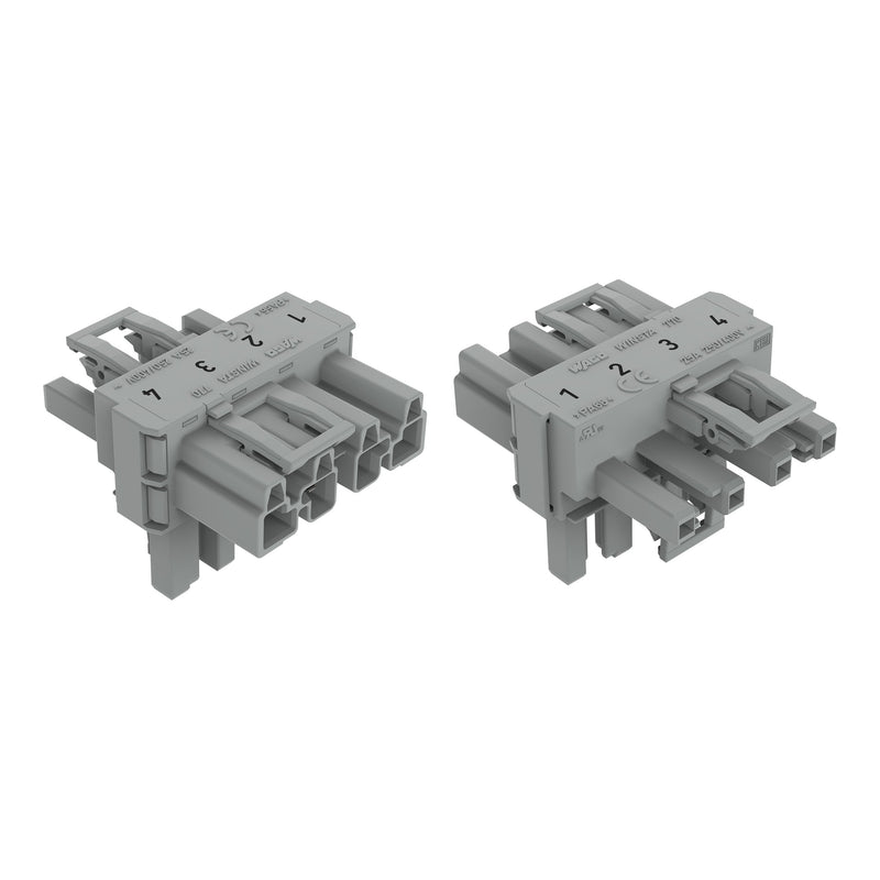 WAGO - Kompaktverteiler für steckbare Gebäudeinstallation T-Verteiler 4-polig 770-1731 Kod. B,grau − 50 Stück