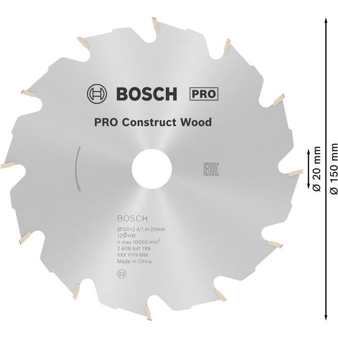 Bosch - Kreissägeblatt PRO Construct Wood 2608641199 Kreissägeblatt 150 x