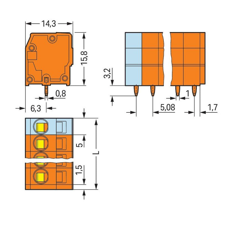 WAGO - Leiterplattenklemme 739-162 2,5mm² − 15 Stück