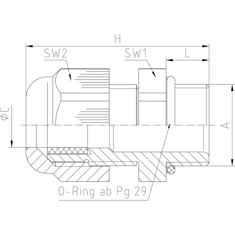 Jacob - Kabelverschraubung 50036/7035/18 Pg36 lgr − 10 Stück