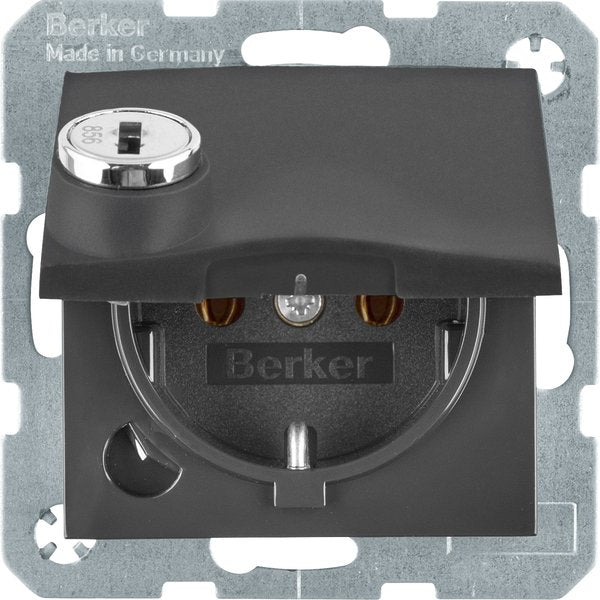 Berker - Steckdose SCHUKO-Steckdose anth/mt 47631606 Steckklemme, Schloss