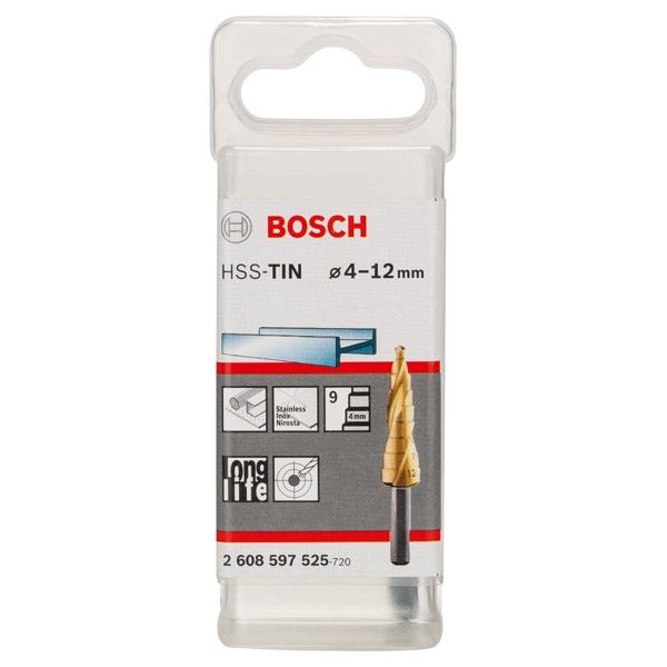 Bosch - Stufenbohrer HSS-TiN, 4 - 2608597525 12 mm 6 mm 65 mm 9