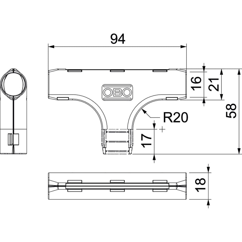 OBO Bettermann - T-Stück/Kreuzstück für Installationsrohr Quick-Pipe-T-Stück 3000 TMS M16 LGR − 10 Stück