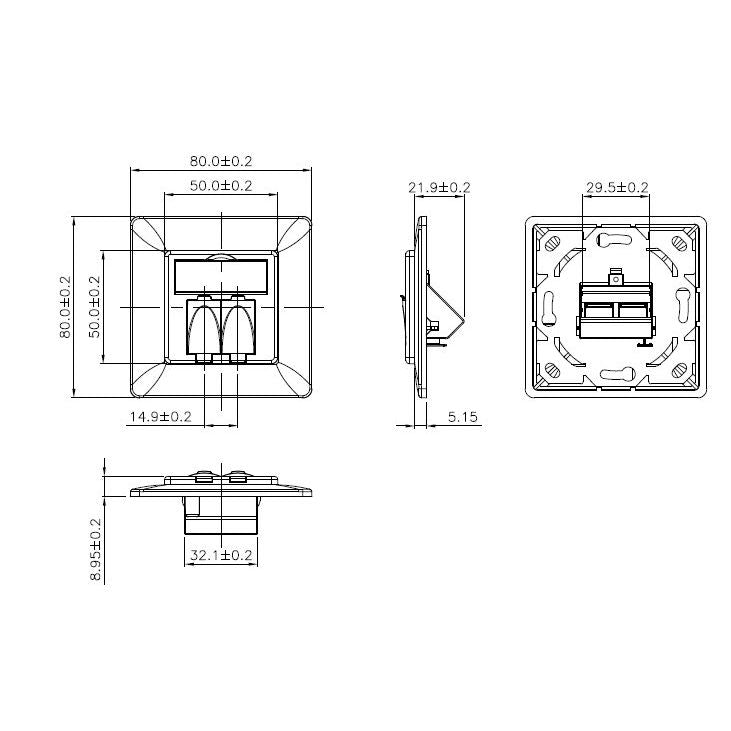 EFB-Elektronik - Einsatz/Abdeckung für Kommunikationstechnik Rahmenset ET-25090 2-Port, Slimline