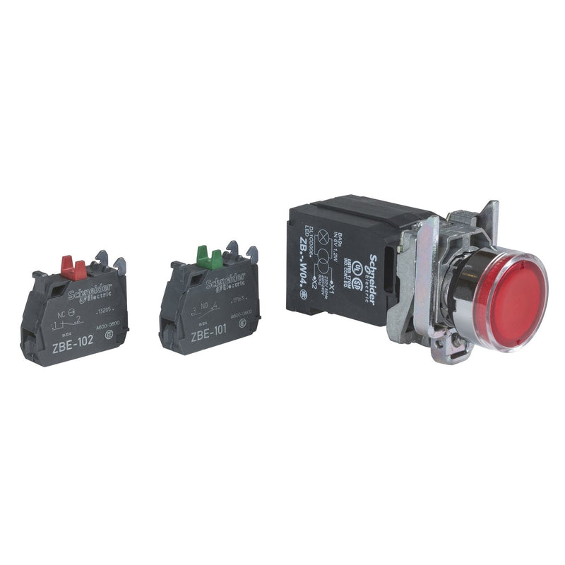 Schneider Electric - Drucktaster, Komplettgerät Leuchtdrucktaster, rot XB4BW3435 flach, 1S+1Ö, tast