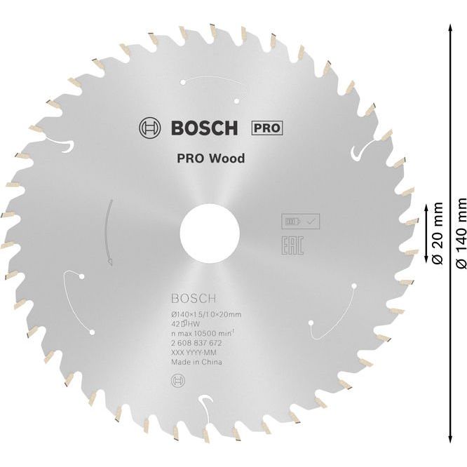 Bosch - Kreissägeblatt PRO Wood cordless 2608837672 Kreissägeblatt 140 x