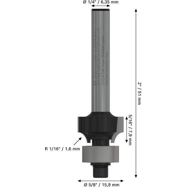 Bosch - Fräser PRO Abrundfräser, R 1/16 2608629690 , Schaft