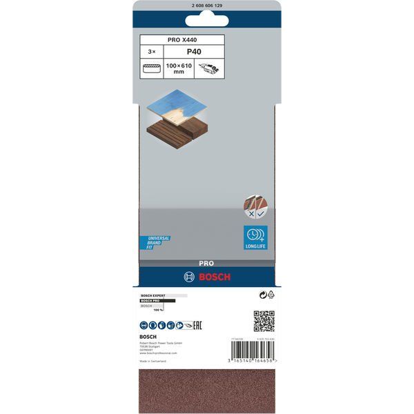 Bosch - Schleifpapier/Schleifvlies PRO X440 Schleifband, 100 2608606129 x 610 mm, 40, 3-tlg