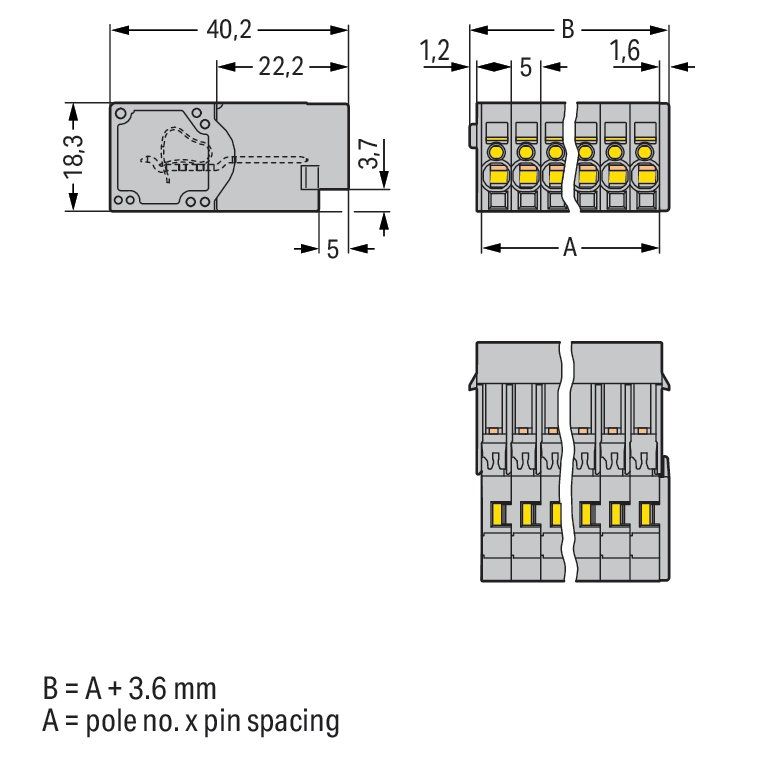 WAGO - Ein- und mehrpolige Klemmenleiste 1-Leiter-Stiftleiste 769-609 CAGECLAMP,4mm²,gr − 25 Stück