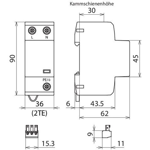 DEHN - Kombi-Ableiter für Energietechnik Anwendungsoptim.Kombi-Abl. DSH B TN 255 FM TN-System