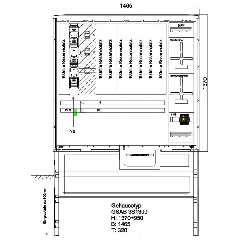 GSAB Elektrotechnik - Zähler-Komplettschrank Festplatzverteiler 25.W250.Sy m. Sammelsch.,5-p