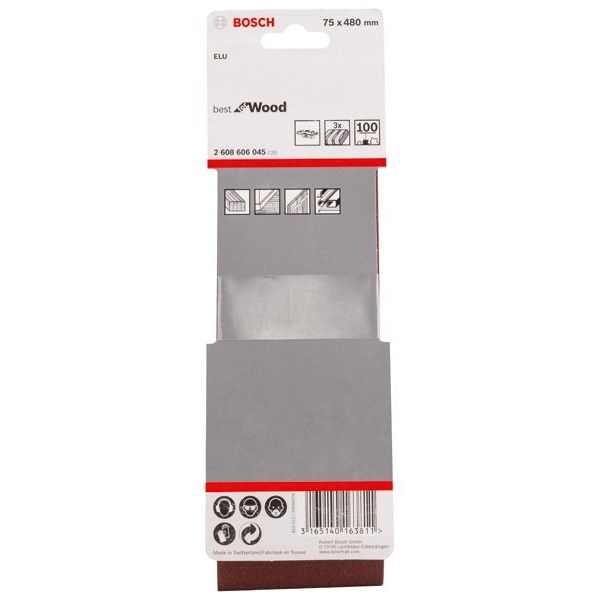 Bosch - Schleifpapier/Schleifvlies PRO X440 Schleifband, 75 x 2608606045 480 mm, G100, 3-tlg