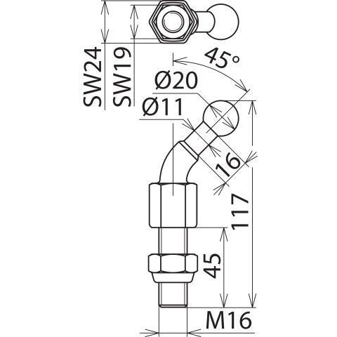 DEHN - Festpunkt für EuK-Vorrichtung Kugelfestpunkt KFP 20 W45 M16 45SSM D20mm 45Gr. abgew
