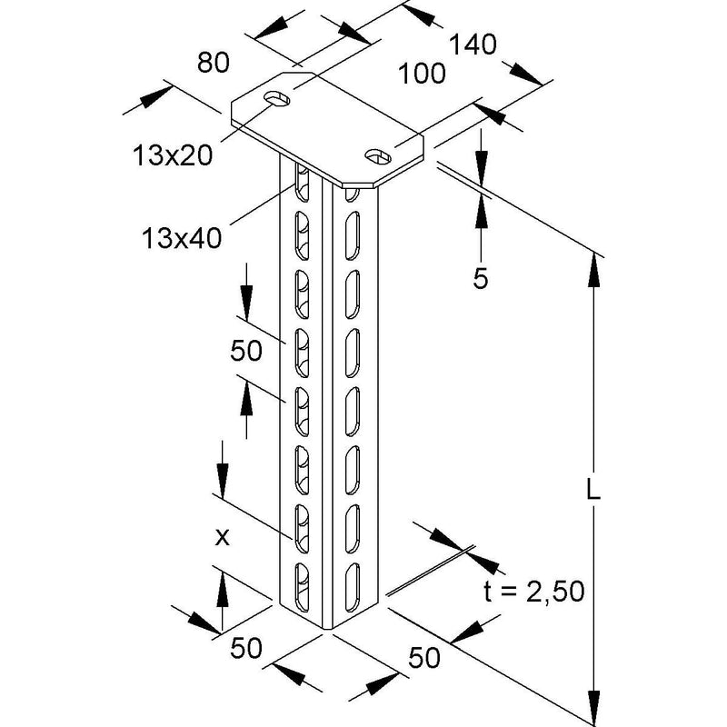 Niedax - Hängestiel für Kabeltragsystem Hängestiel U-Profil HU 5050/800 E3 50x50x805mm